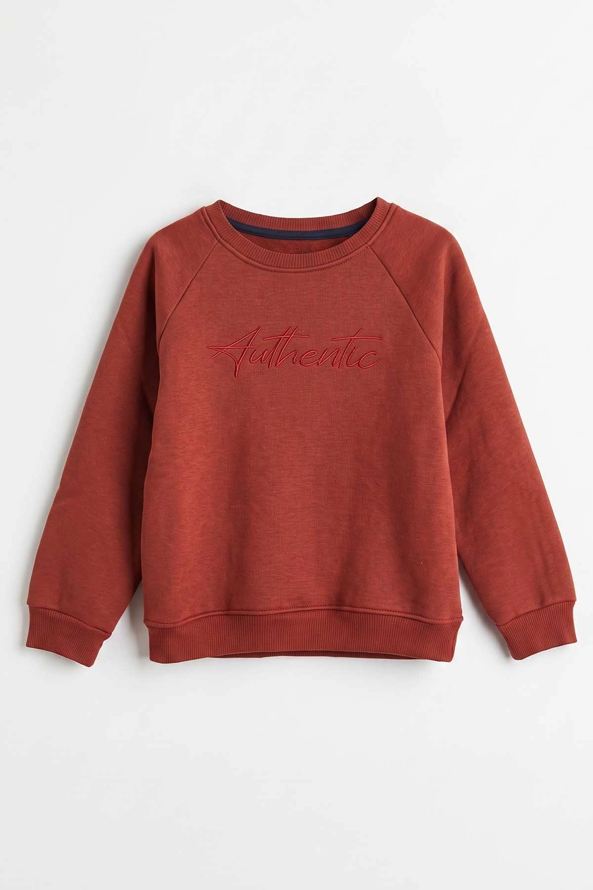 Kiremit (4-12 Yaş ) Authentic Nakışlı 3 İp Şardonlu Erkek Çocuk Sweatshirt 486633