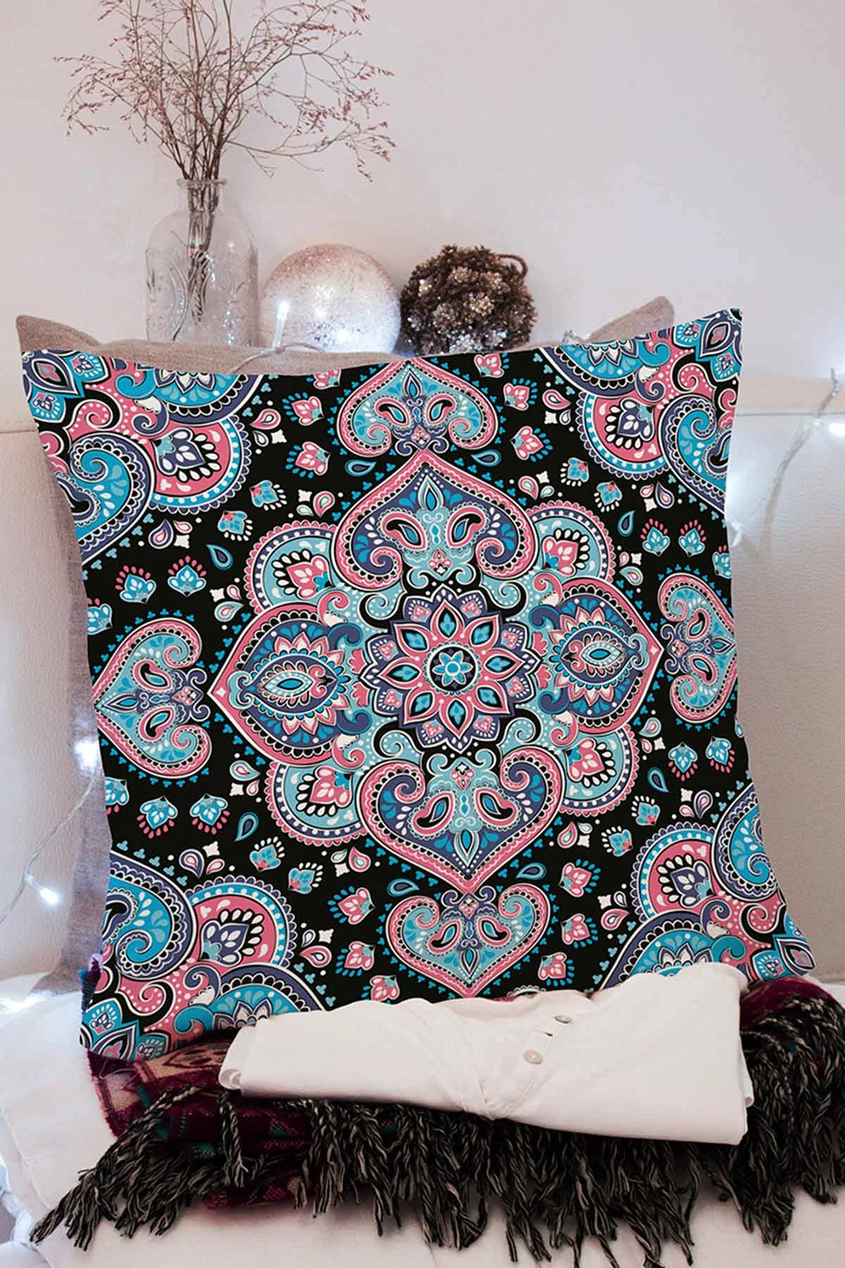 Mavi 43x43 Dijital Baskılı Fermuarlı Modern Kırlent Kılıfı 272417