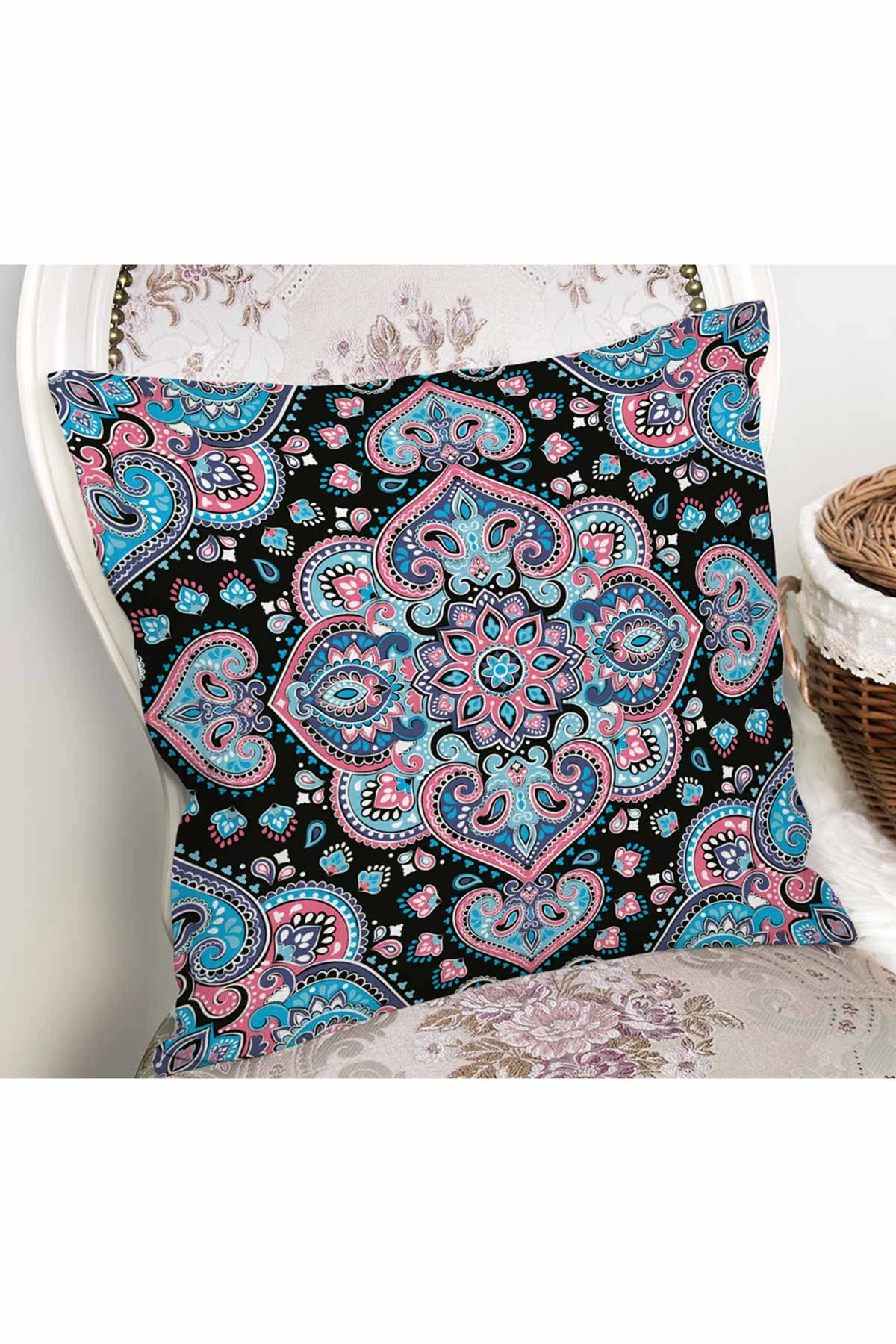 Mavi 43x43 Dijital Baskılı Fermuarlı Modern Kırlent Kılıfı 272417