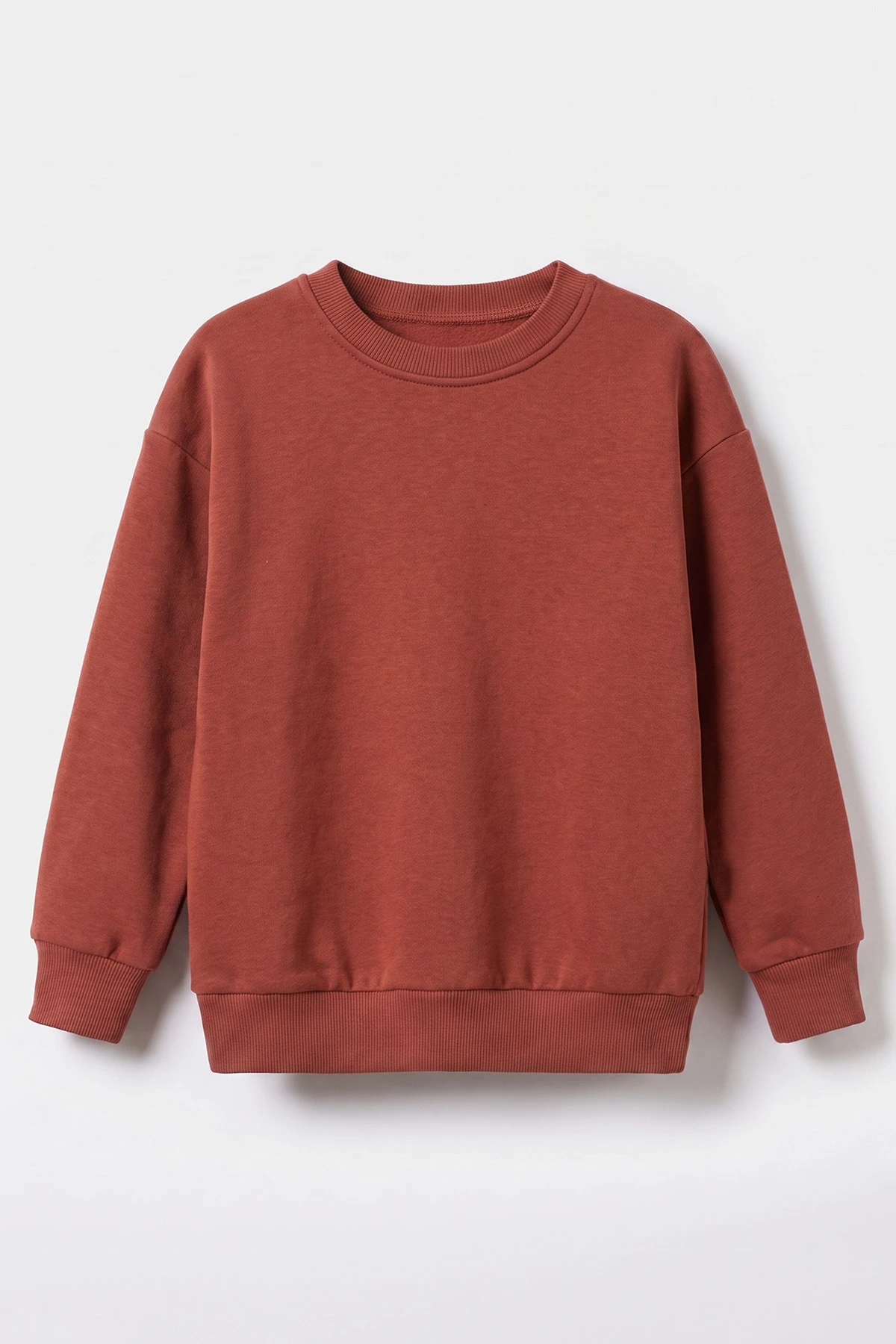 Kiremit (5-12 Yaş) Baskısız Düz 3 İp Şardonlu Erkek Çocuk Sweatshirt 483584
