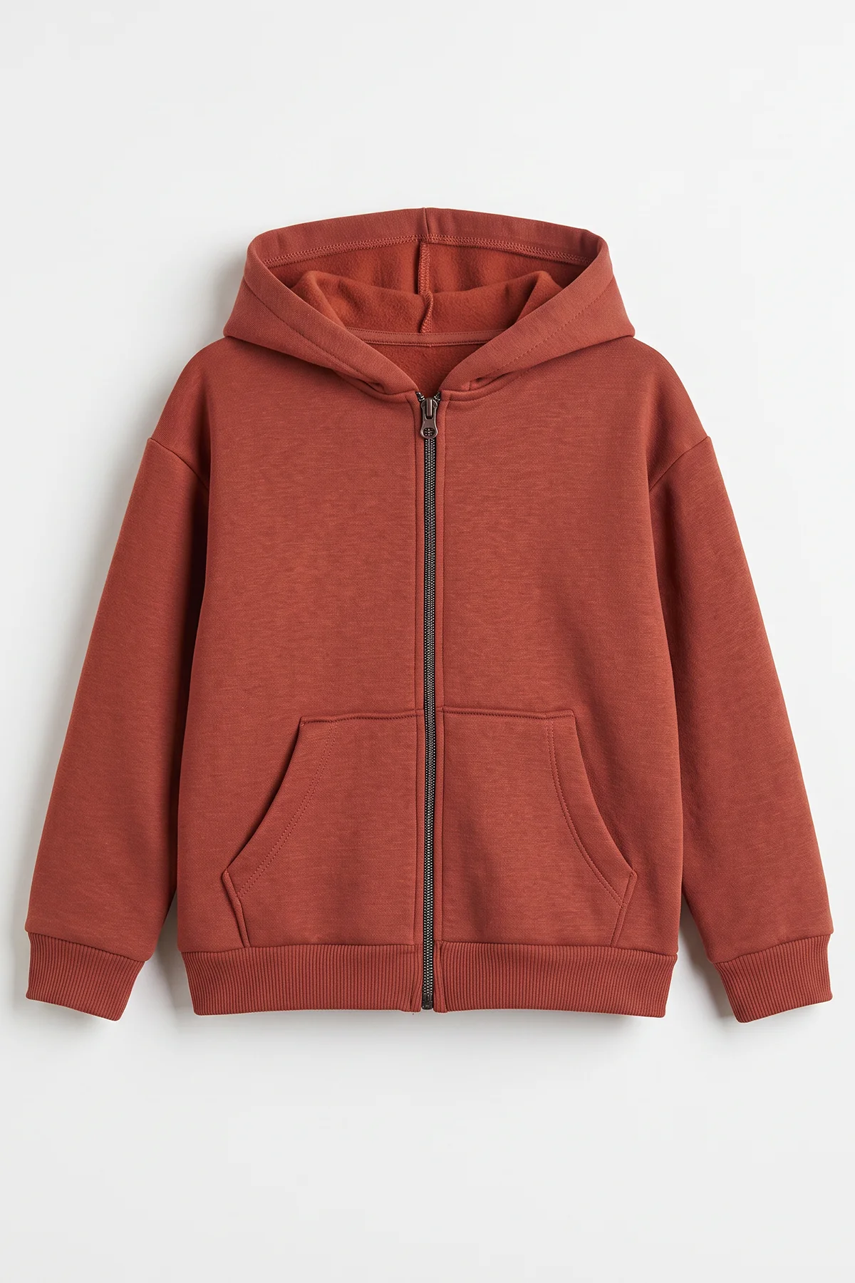 Kiremit (5-12 Yaş) Baskısız Fermuarlı Kapüşonlu 3 ip Şardonlu Erkek Çocuk Sweatshirt 483572