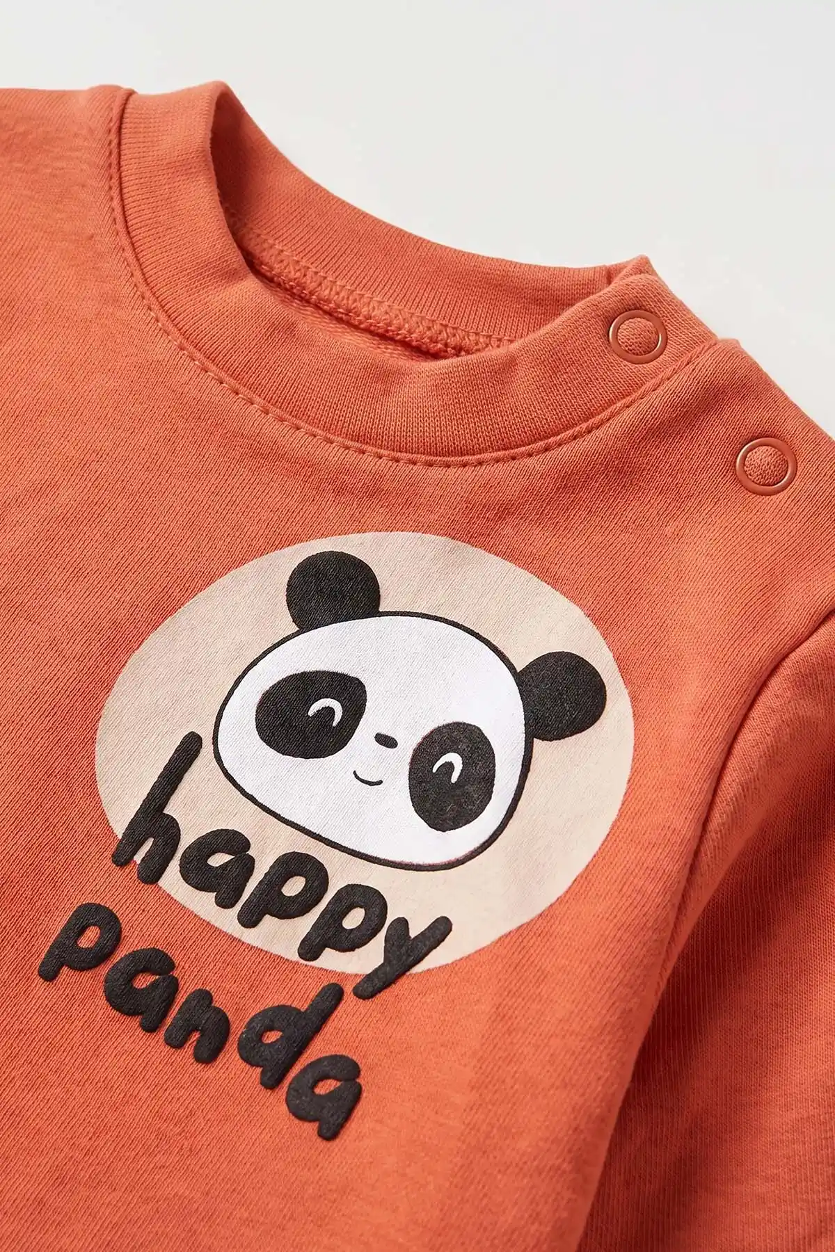 Kiremit (6-18 Ay) Happy Panda Baskılı Alt Lastikli Paça Erkek Bebek Takım 479398