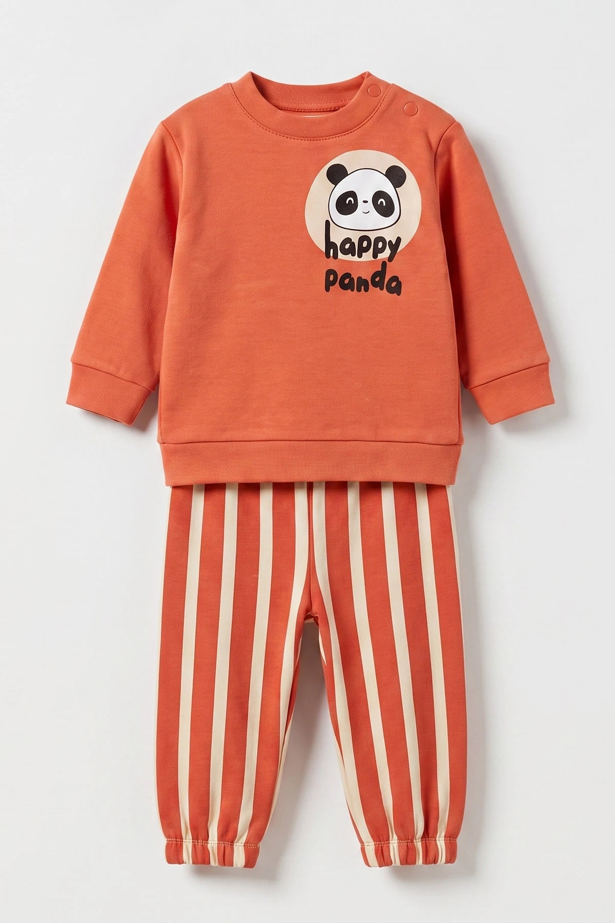 Kiremit (6-18 Ay) Happy Panda Baskılı Alt Lastikli Paça Erkek Bebek Takım 479398