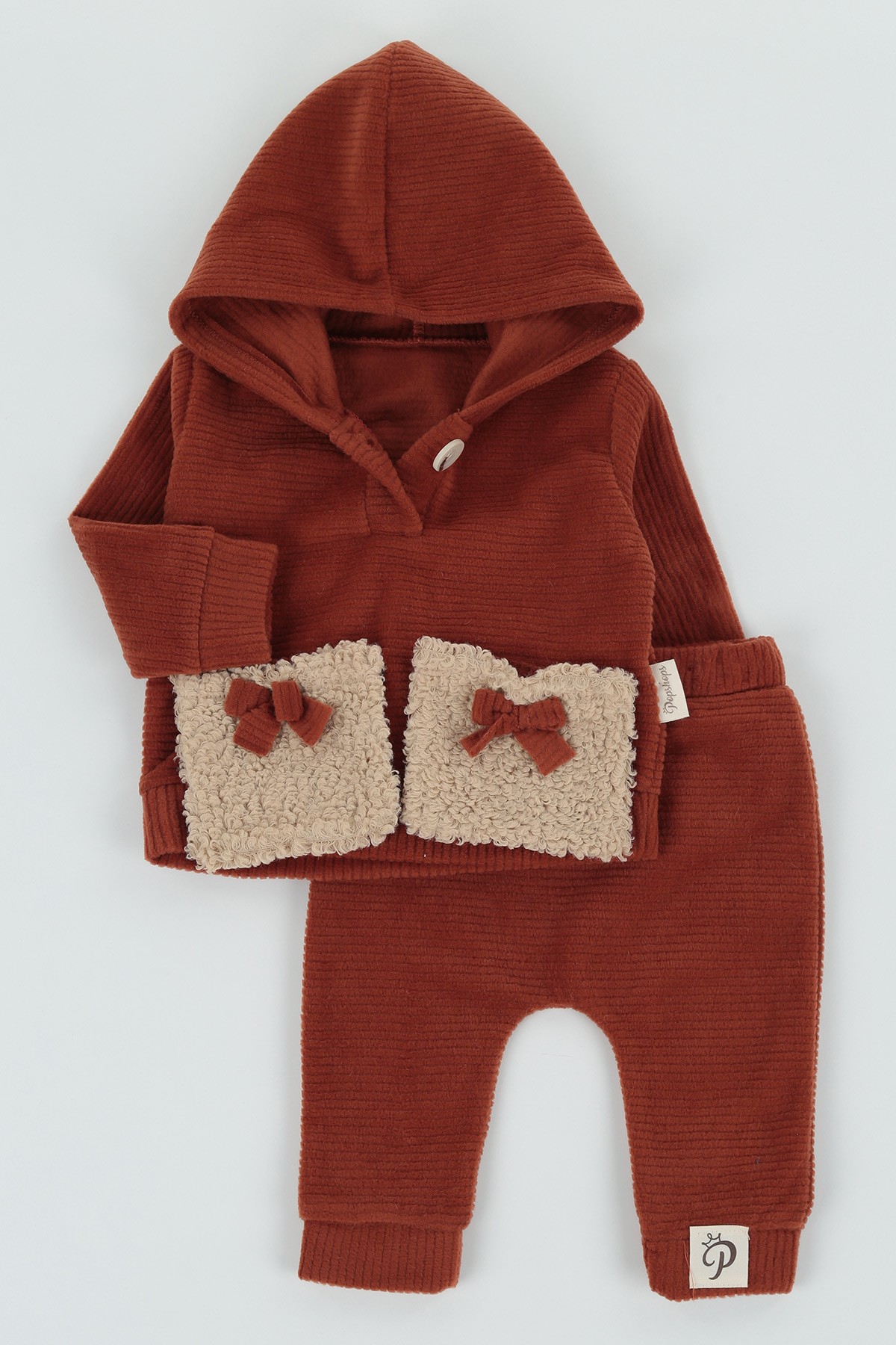 Kiremit (6-18 ay) Peluş Cepli Kız Çocuk Takım 132705