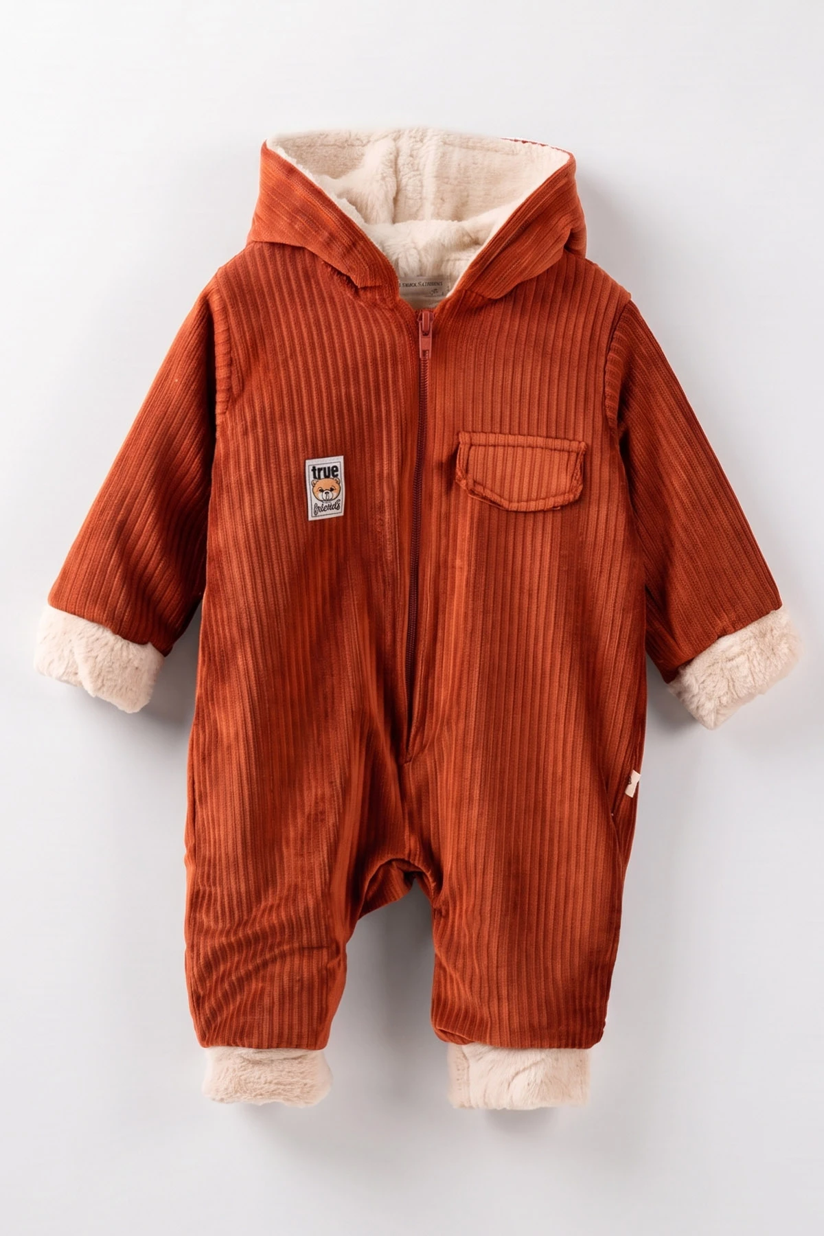 Kiremit (6-24 Ay) Kulak Figürlü İçi Peluş Önden Fermuarlı Bebek Tulum 482054