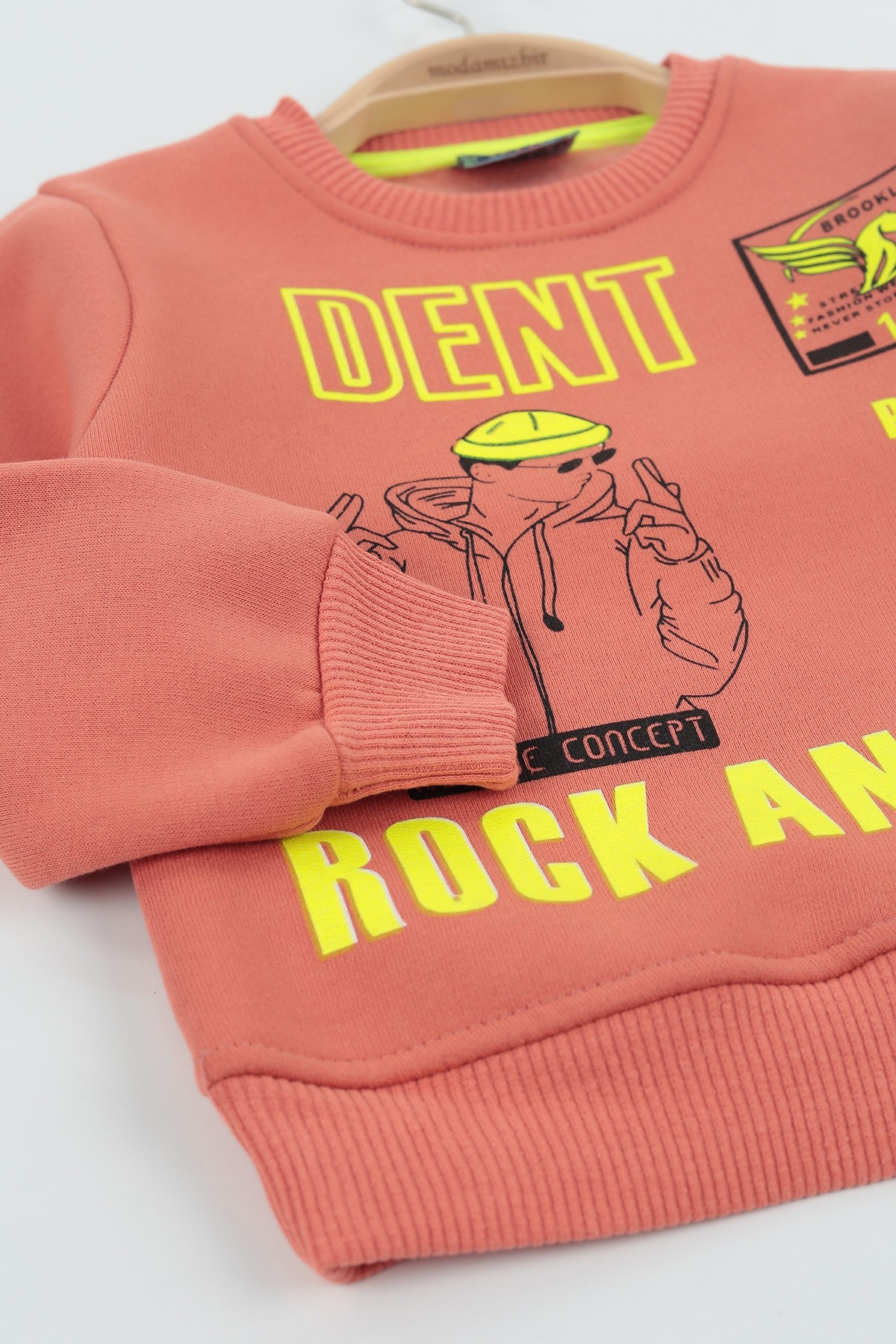 Kiremit (8-12 Yaş) Dent Baskılı Üç İp Şardonlu Erkek Çocuk Sweat polar 135276