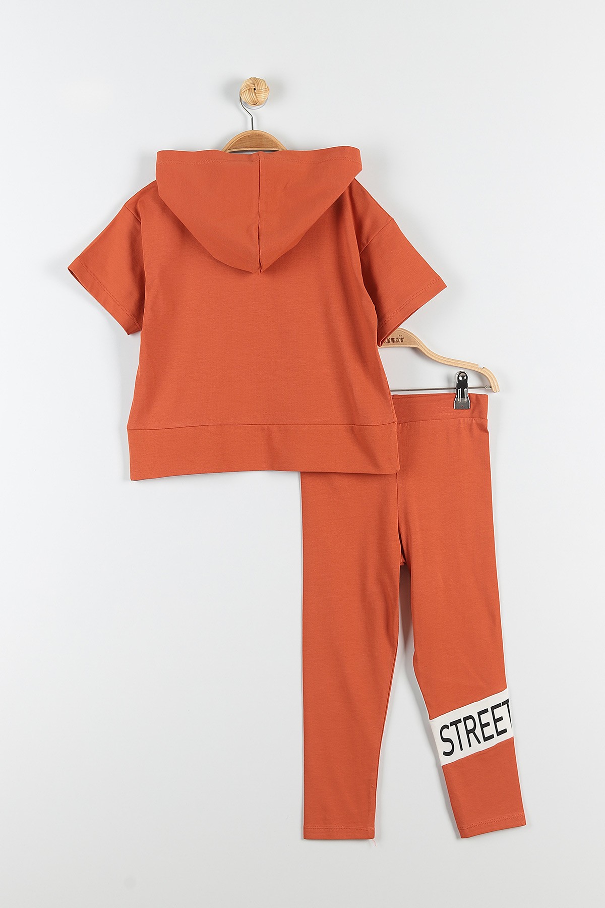 Kiremit (9-12 Yaş) Street Wear Baskılı Kapüşon Detaylı Kız Çocuk Takım 176953