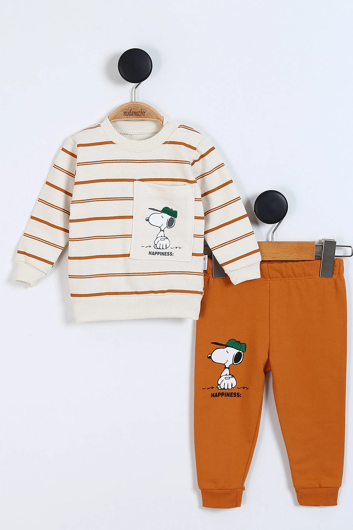 Kiremit (9-24 Ay)Baskılı Çizgi Desenli Erkek Bebek Mevsimlik Takım 338844
