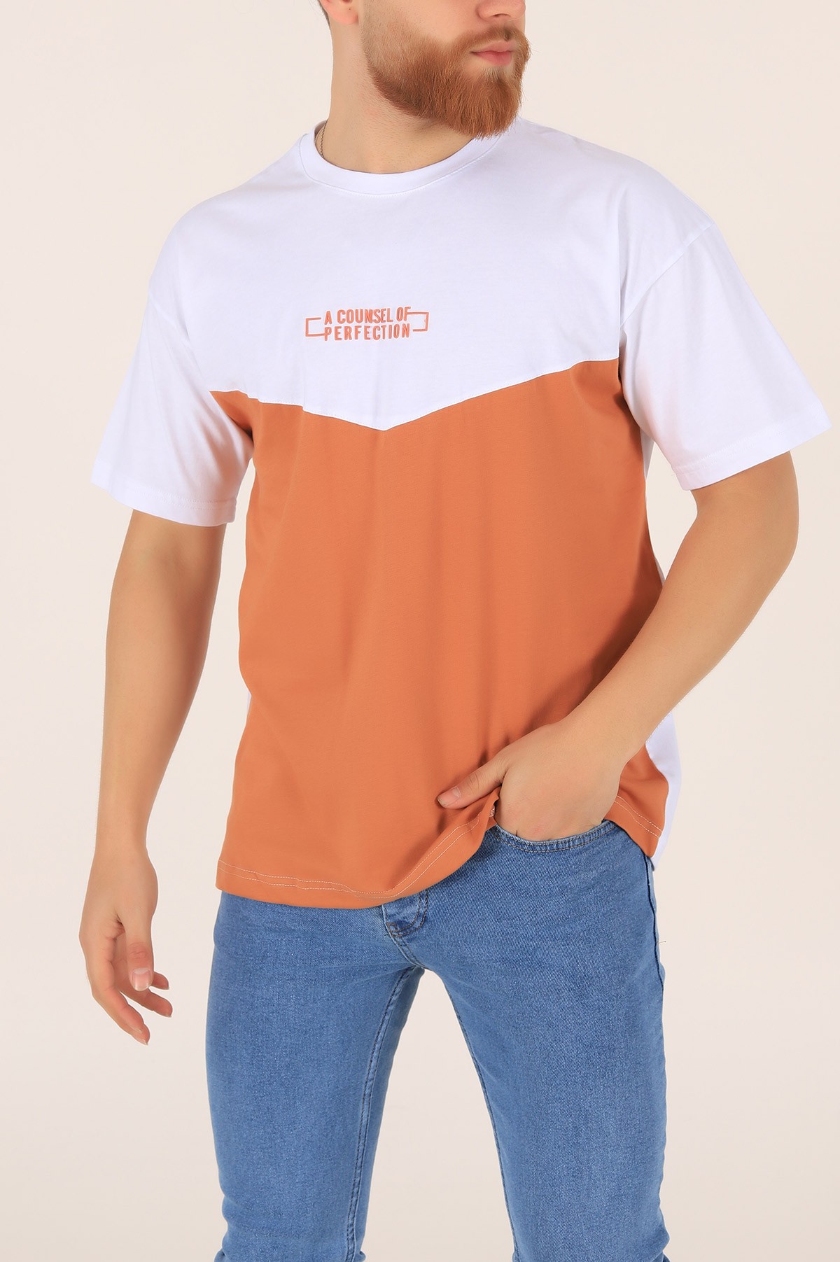 Kiremit A Counsel Of Perfectıon Baskılı Oversize Erkek Tişört 169681