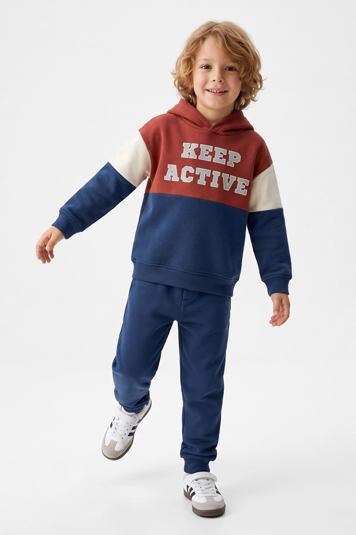 Kiremit Açık Lacivert (4-12 Yaş)Kep Active Baskılı Kapüşonlu  3 İp Şardonlu Erkek Çocuk Kışlık Takım 491386