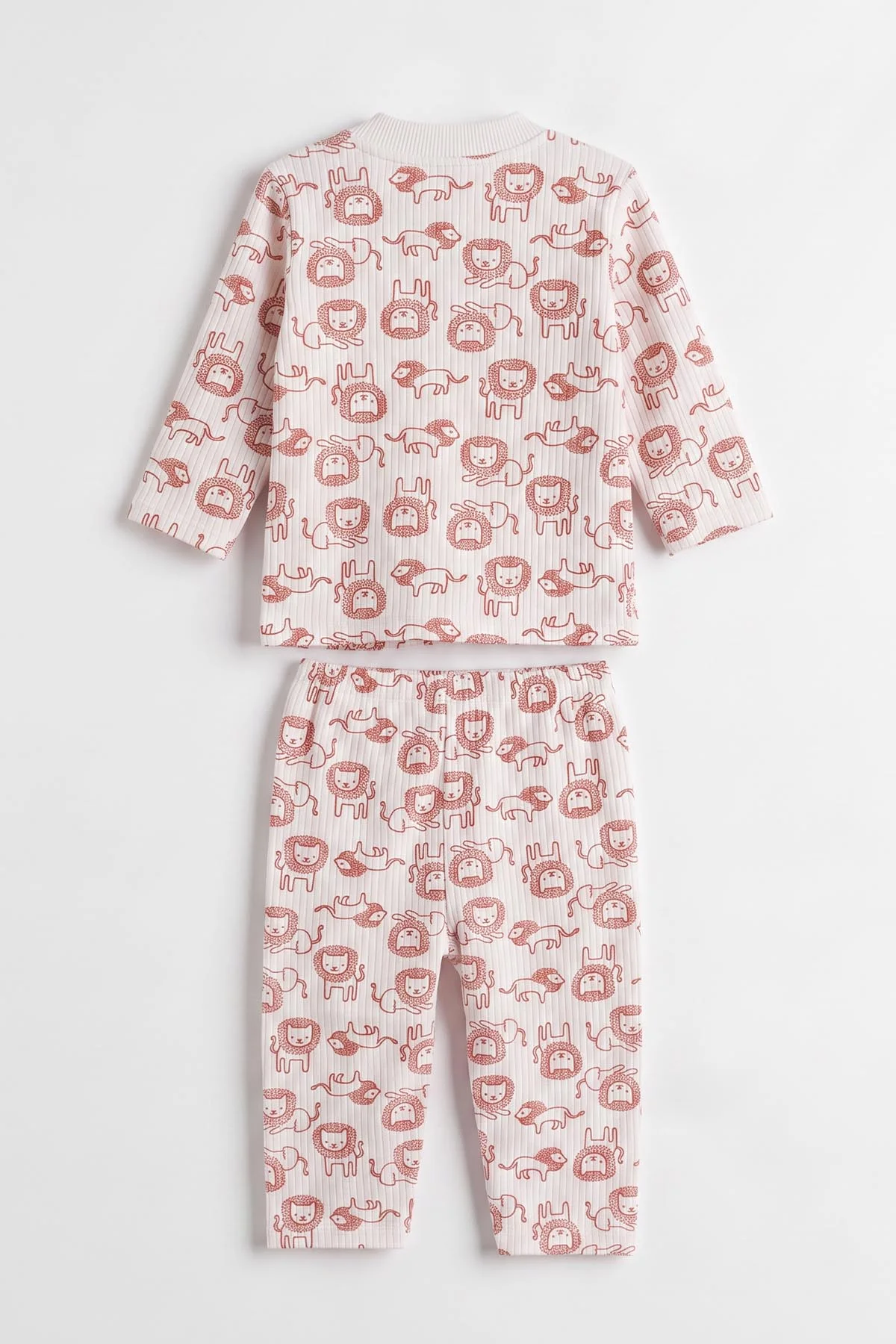 Kiremit Beyaz  (1-3 Yaş) Aslan Desenli Raporlu Çocuk Pijama Takım 477332