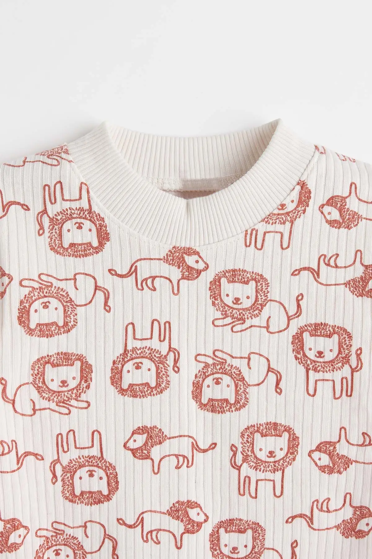 Kiremit Beyaz  (1-3 Yaş) Aslan Desenli Raporlu Çocuk Pijama Takım 477332