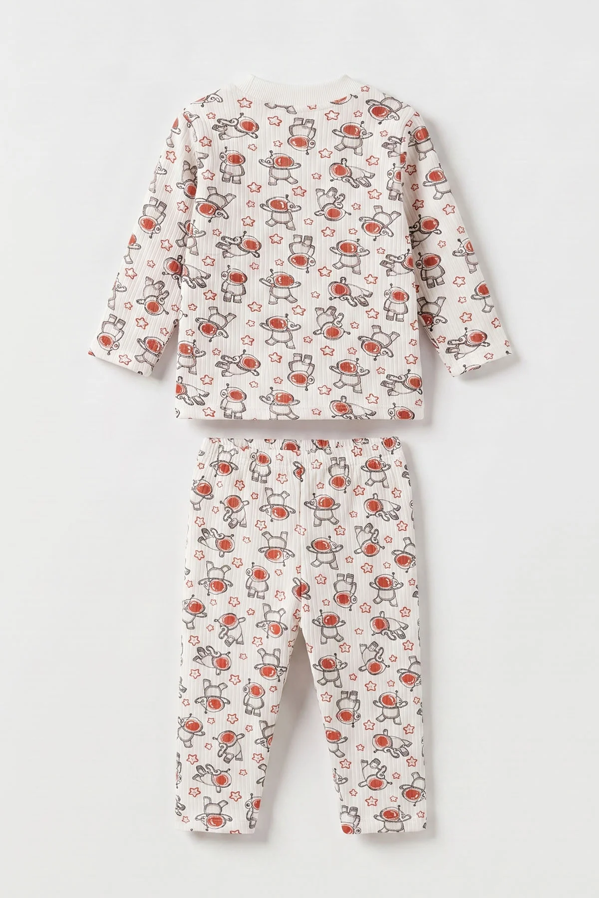 Kiremit Beyaz  (1-3 Yaş) Astronot Desenli Raporlu Çocuk Pijama Takım 477343