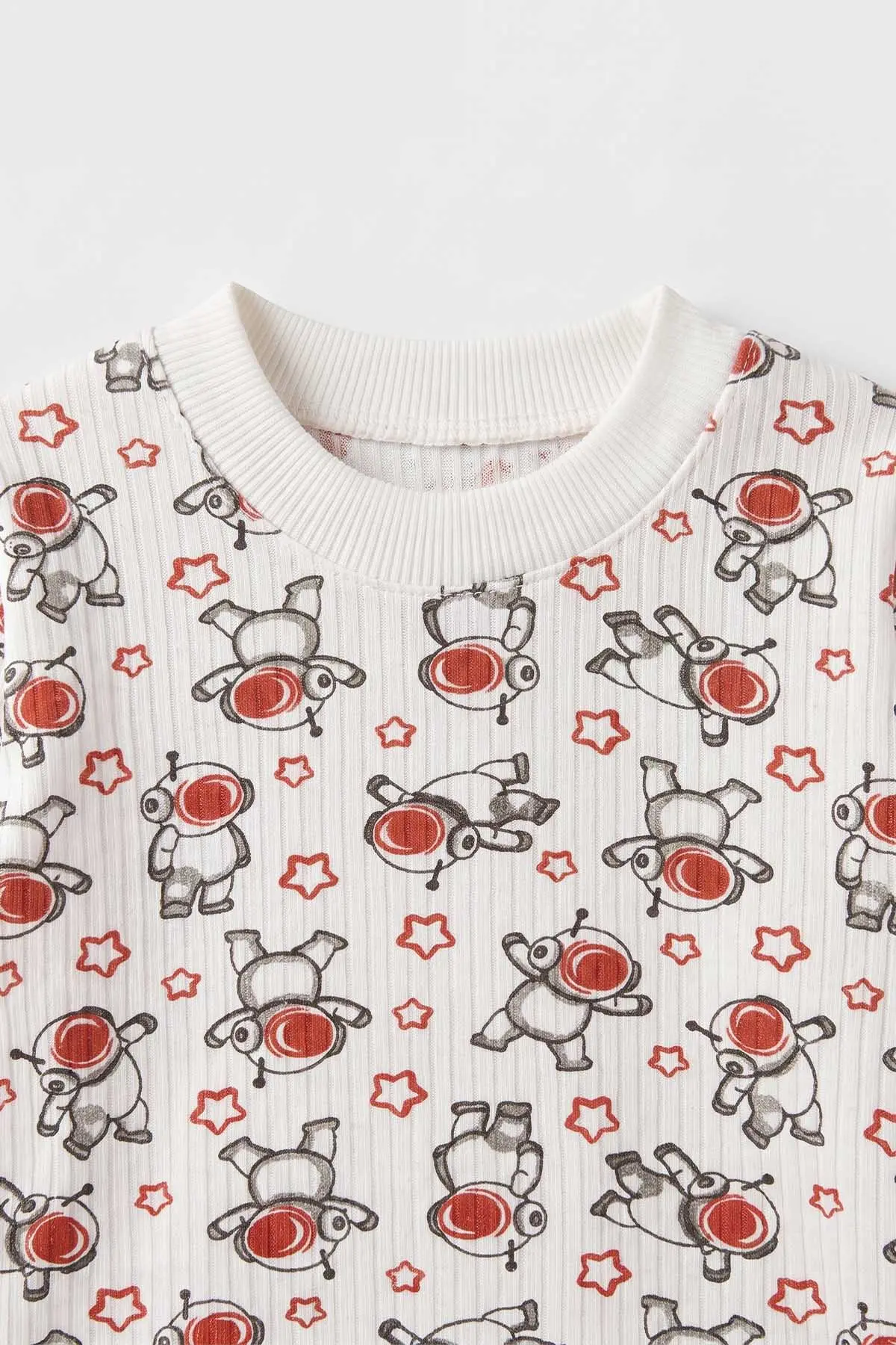 Kiremit Beyaz  (1-3 Yaş) Astronot Desenli Raporlu Çocuk Pijama Takım 477343