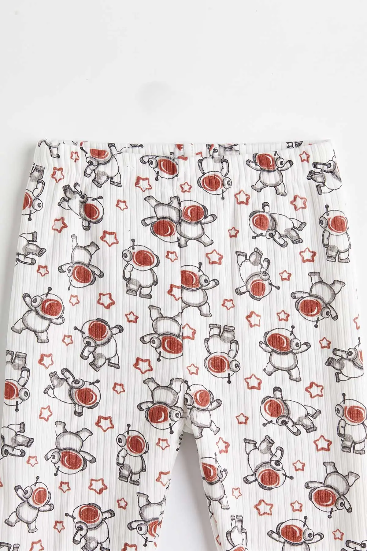 Kiremit Beyaz  (1-3 Yaş) Astronot Desenli Raporlu Çocuk Pijama Takım 477343