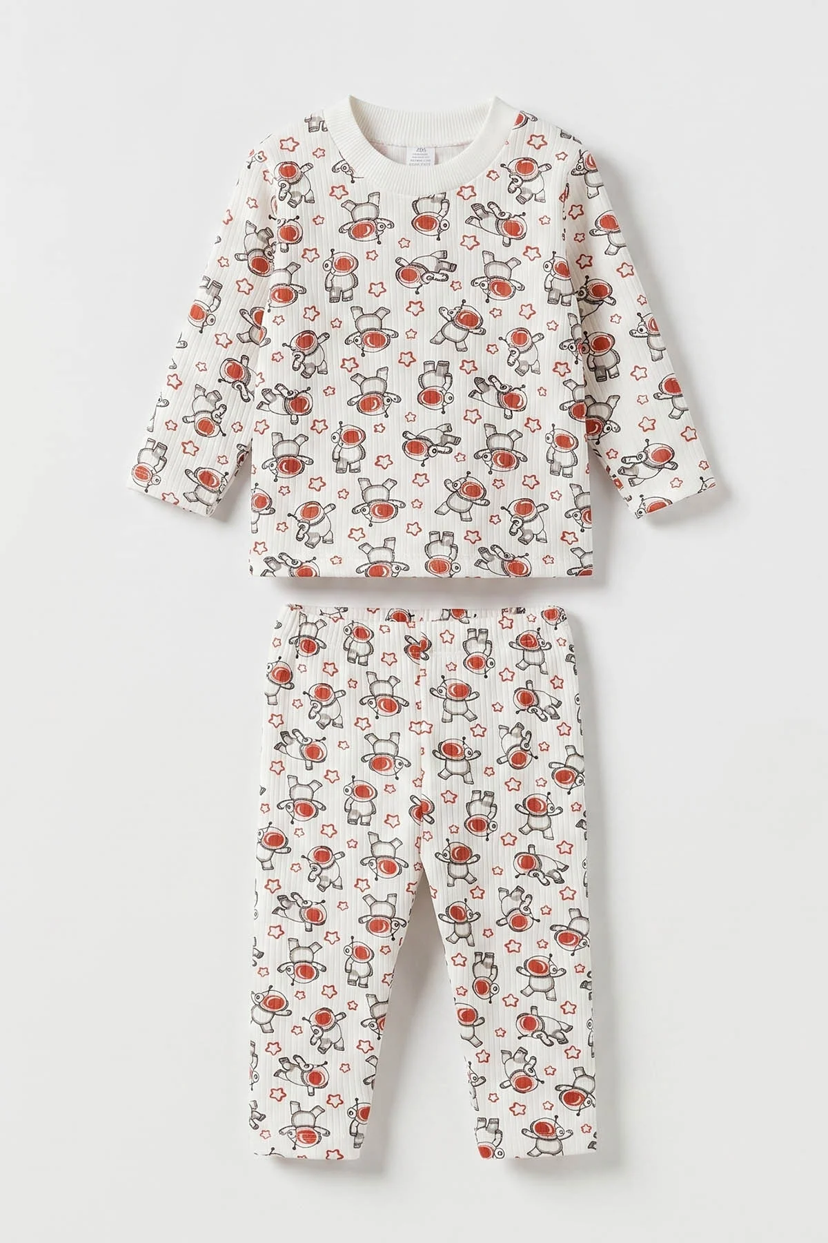 Kiremit Beyaz  (1-3 Yaş) Astronot Desenli Raporlu Çocuk Pijama Takım 477343
