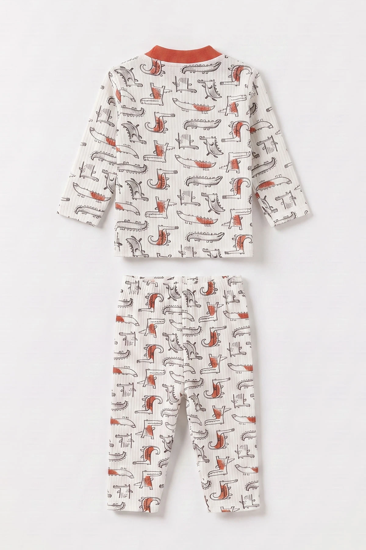 Kiremit Beyaz  (1-3 Yaş) Balık Desenli Raporlu Çocuk Pijama Takım 477335