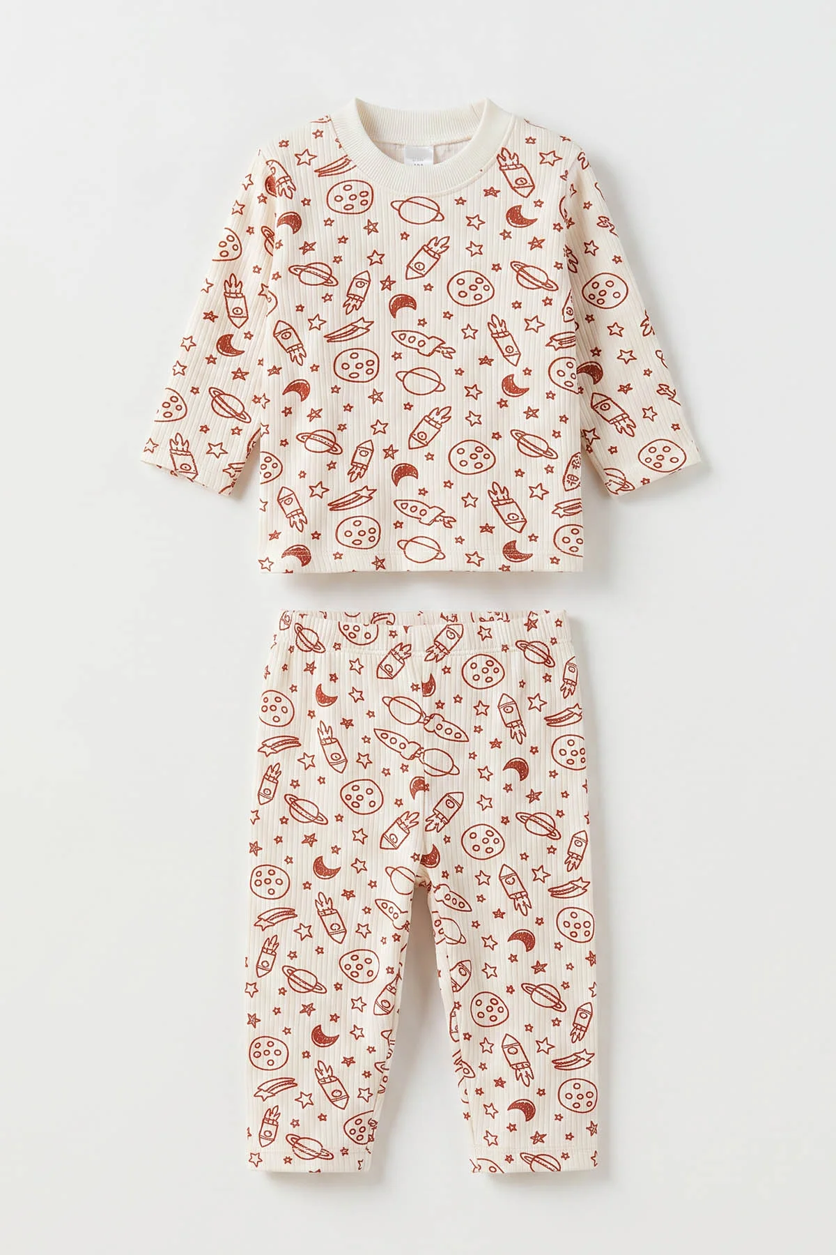 Kiremit Beyaz (1-3 Yaş) Uzay Desenli Raporlu Çocuk Pijama Takım 477262