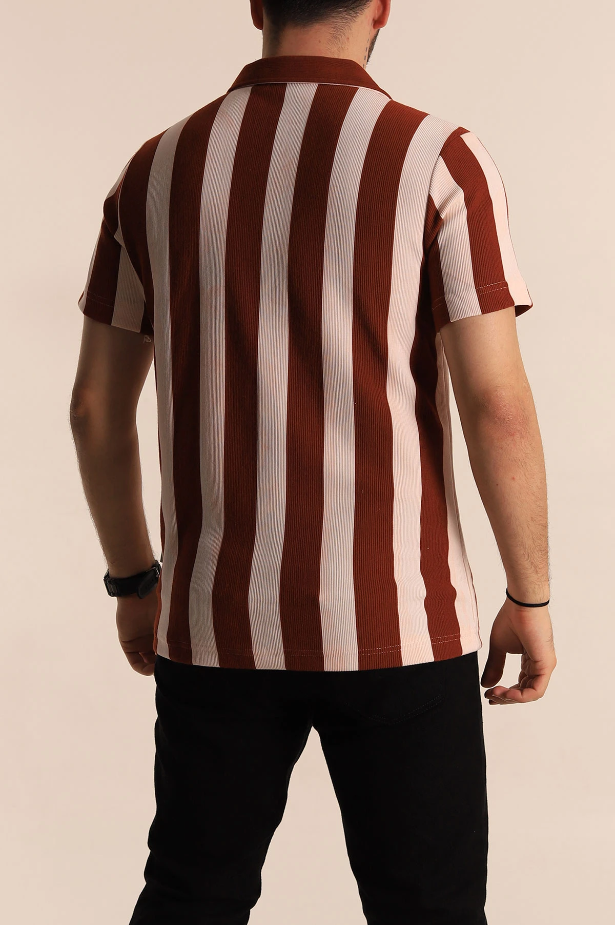 Kiremit Beyaz Regular Fit Çizgili Polo Yaka Erkek Tişört 268620