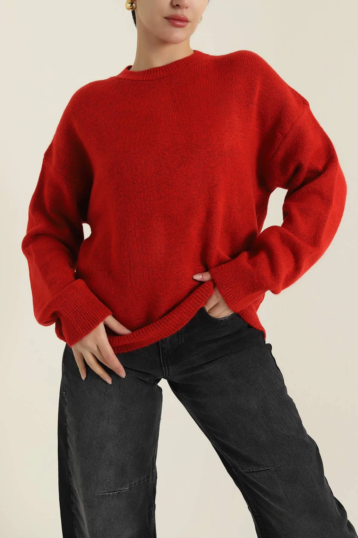 Kiremit Bisiklet Yaka Oversize Kadın Triko Kazak 421235