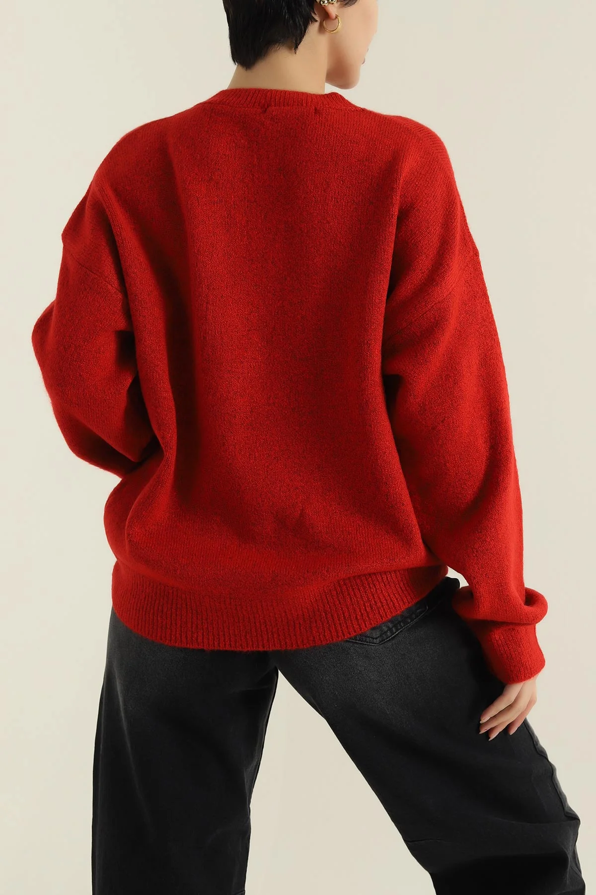 Kiremit Bisiklet Yaka Oversize Kadın Triko Kazak 421235
