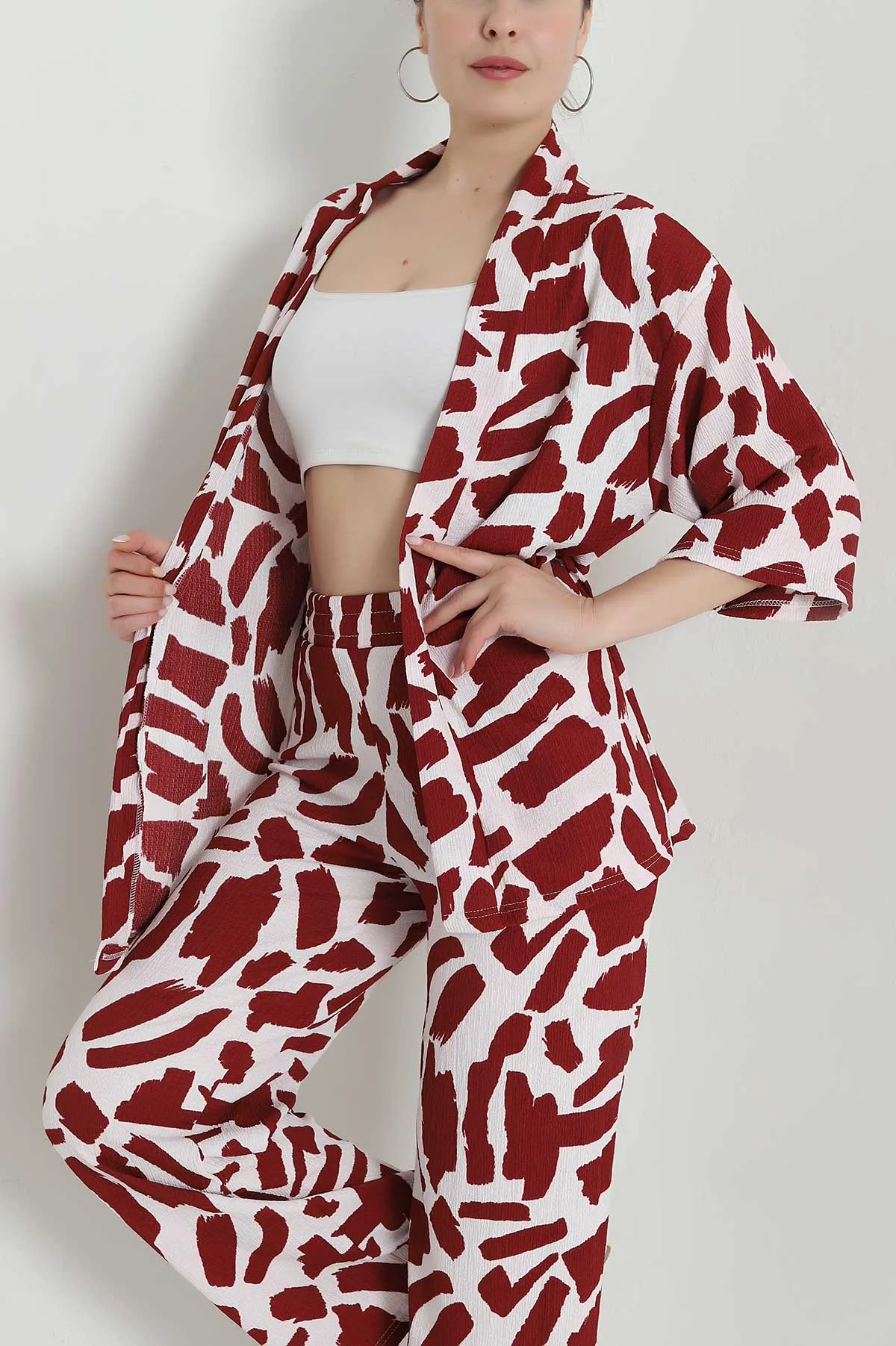 Kiremit Bürümcük Kimono Kadın İkili Takım 473258