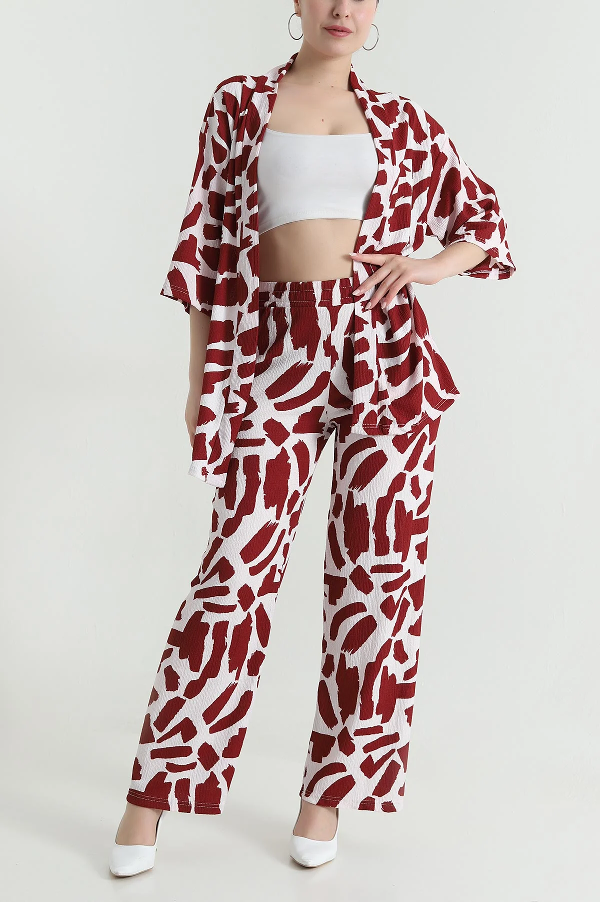 Kiremit Bürümcük Kimono Kadın İkili Takım 473258