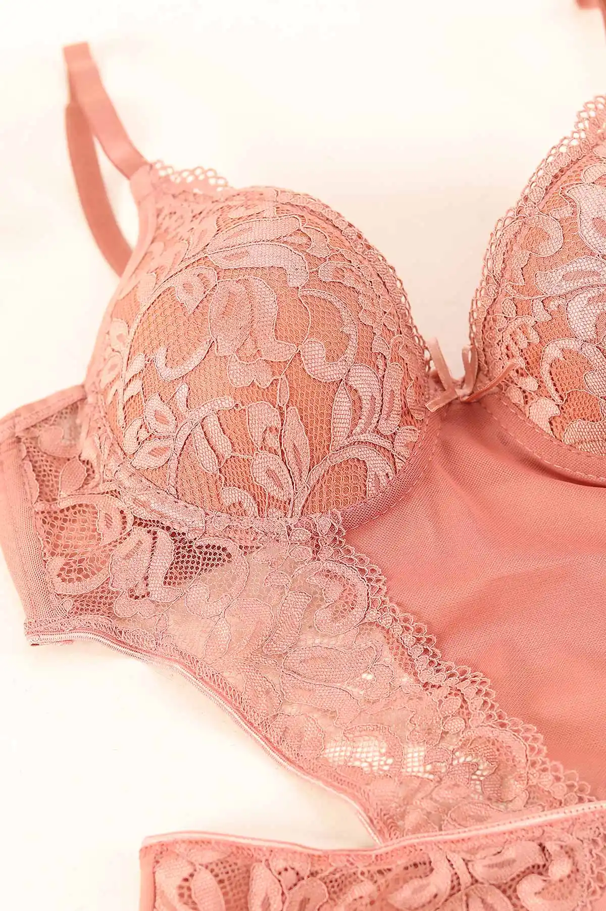 Kiremit Dantel İşlemeli Desteksiz Bodysuit 380093