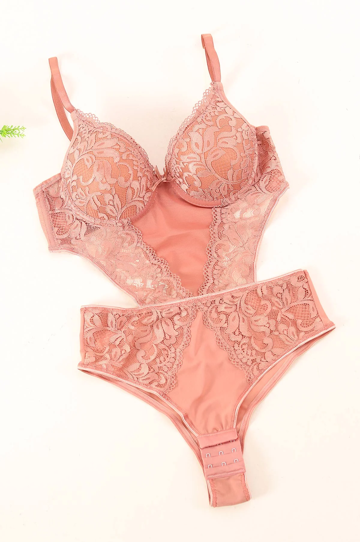 Kiremit Dantel İşlemeli Desteksiz Bodysuit 380093
