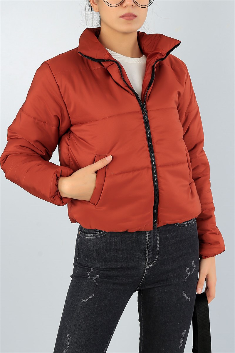 Kiremit Dolumlu Bayan Crop Şişme Mont 46621