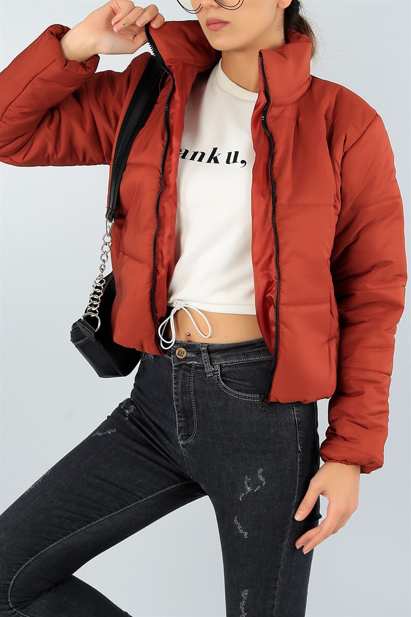 Kiremit Dolumlu Bayan Crop Şişme Mont 46621