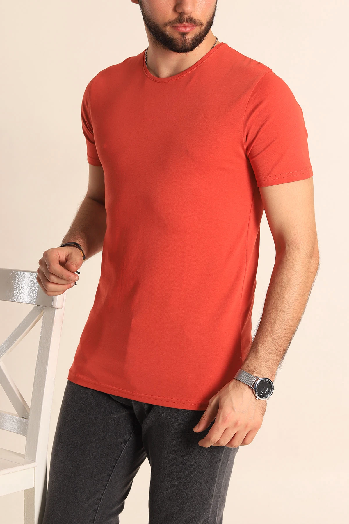 Kiremit Düz Kesim Basic Erkek Tişört 172949
