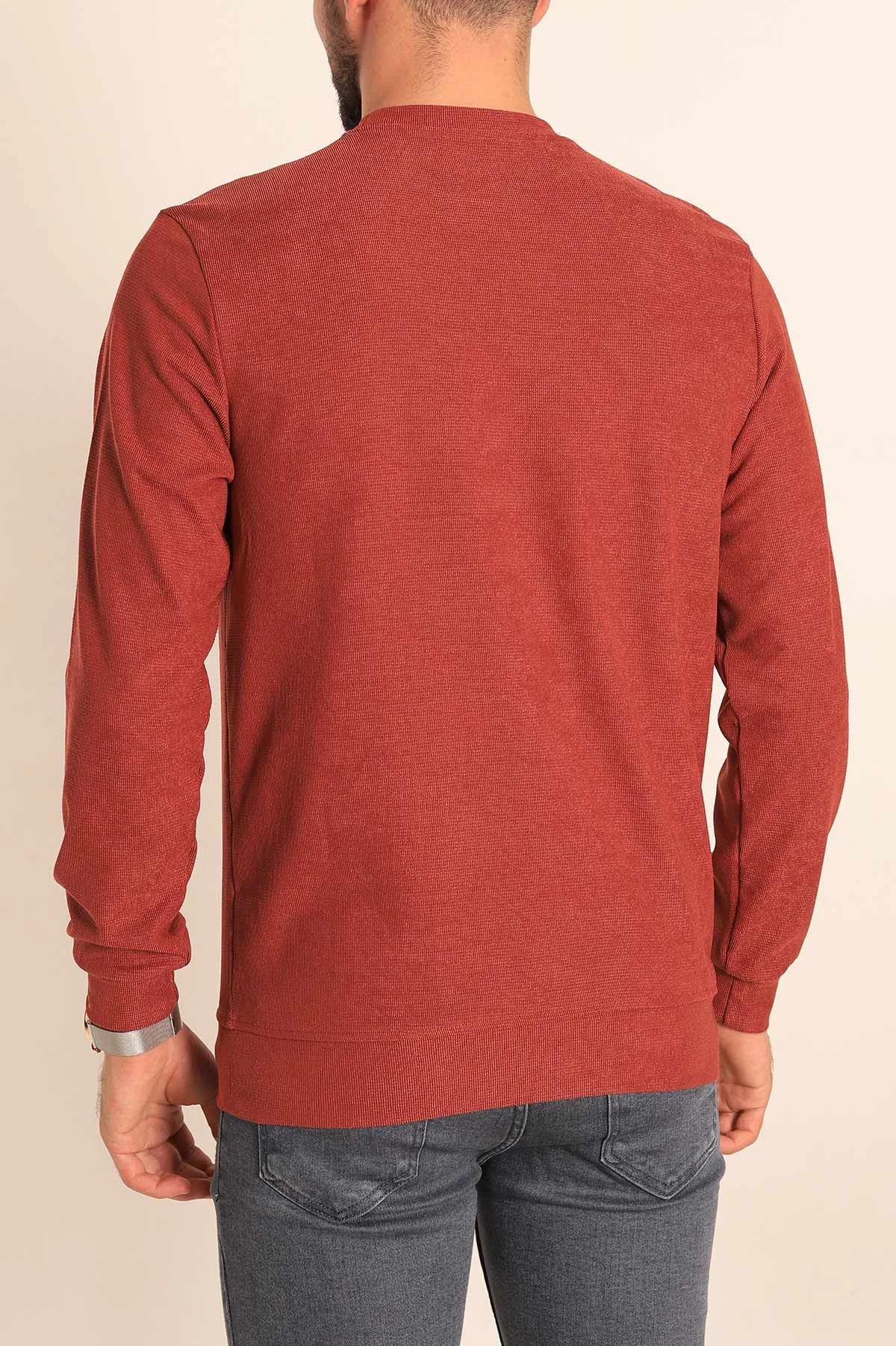 Kiremit Jakarlı Bisiklet Yaka Erkek Sweatshirt 236814