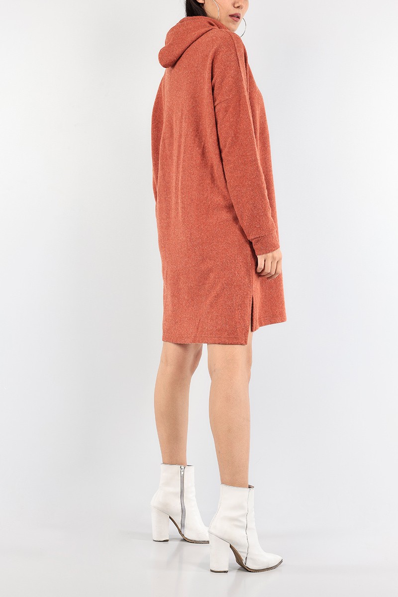 Kiremit Kapüşonlu Tunik Elbise 91040