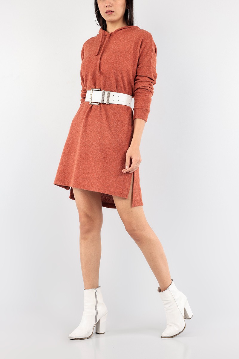 Kiremit Kapüşonlu Tunik Elbise 91040