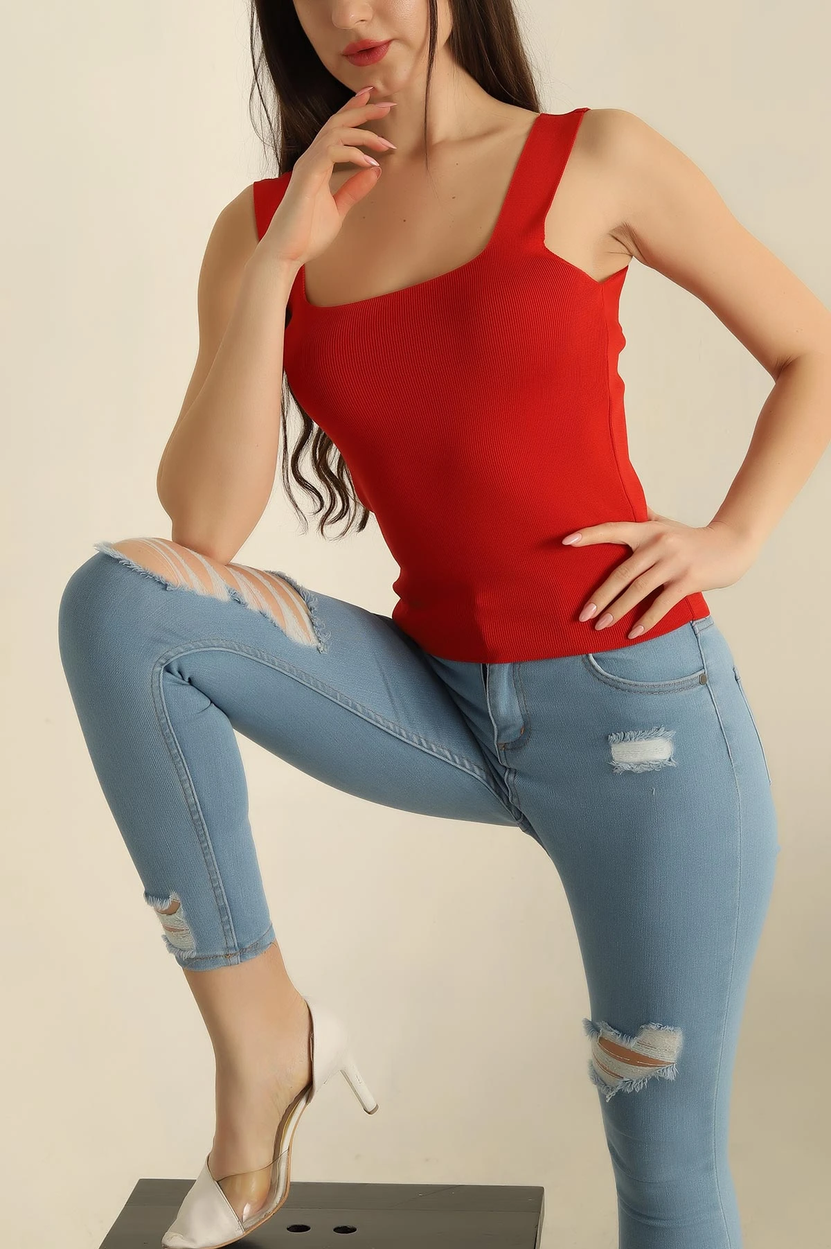 Kiremit Kare Yaka Polyemid Bluz 260367