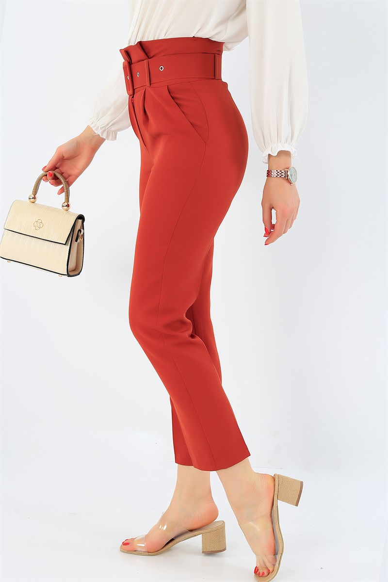 Kiremit Kemerli Bayan Pantolon 32293