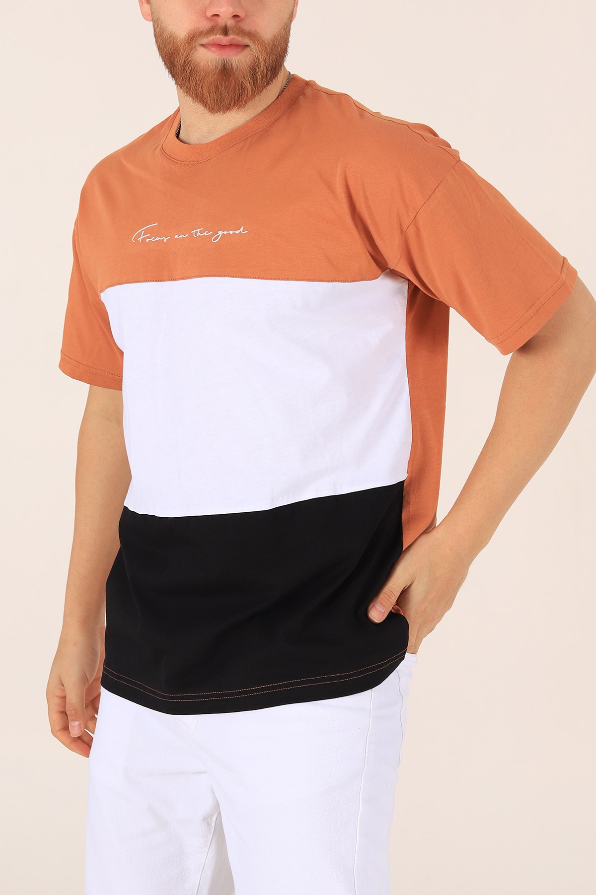 Kiremit Oversize Yazı Baskılı Tişört 171958