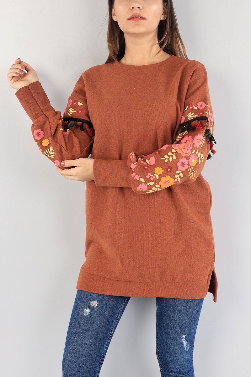 Kiremit Püsküllü Selanik Triko Tunik 88551