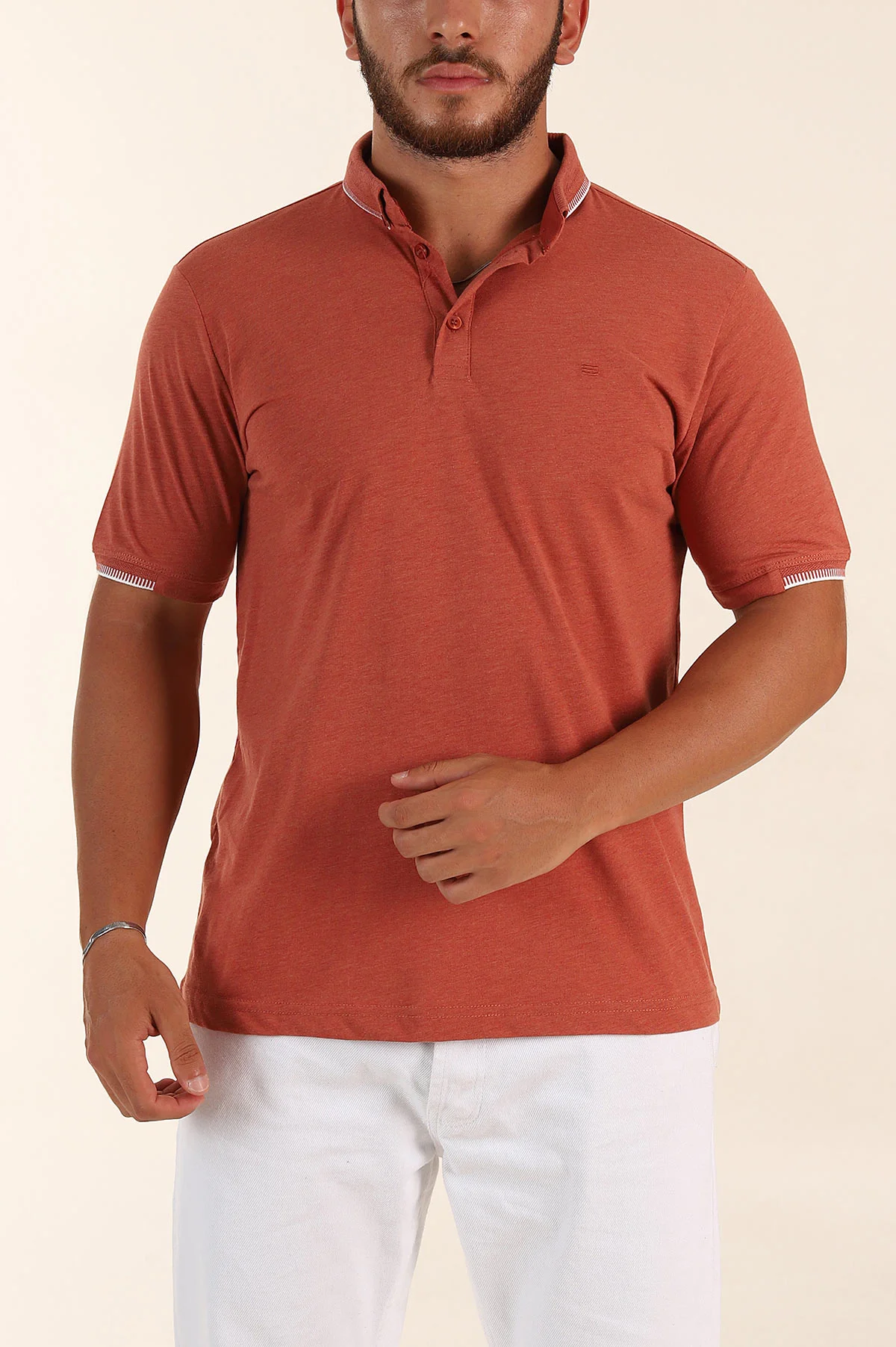 Kiremit Regular Fit Süprem Kumaş Kol Detaylı Polo Yaka Erkek Tişört 349935