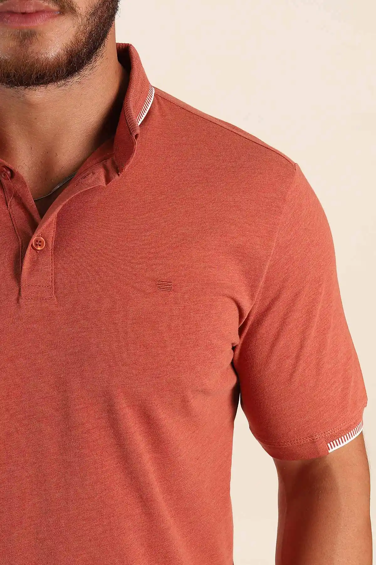Kiremit Regular Fit Süprem Kumaş Kol Detaylı Polo Yaka Erkek Tişört 349935
