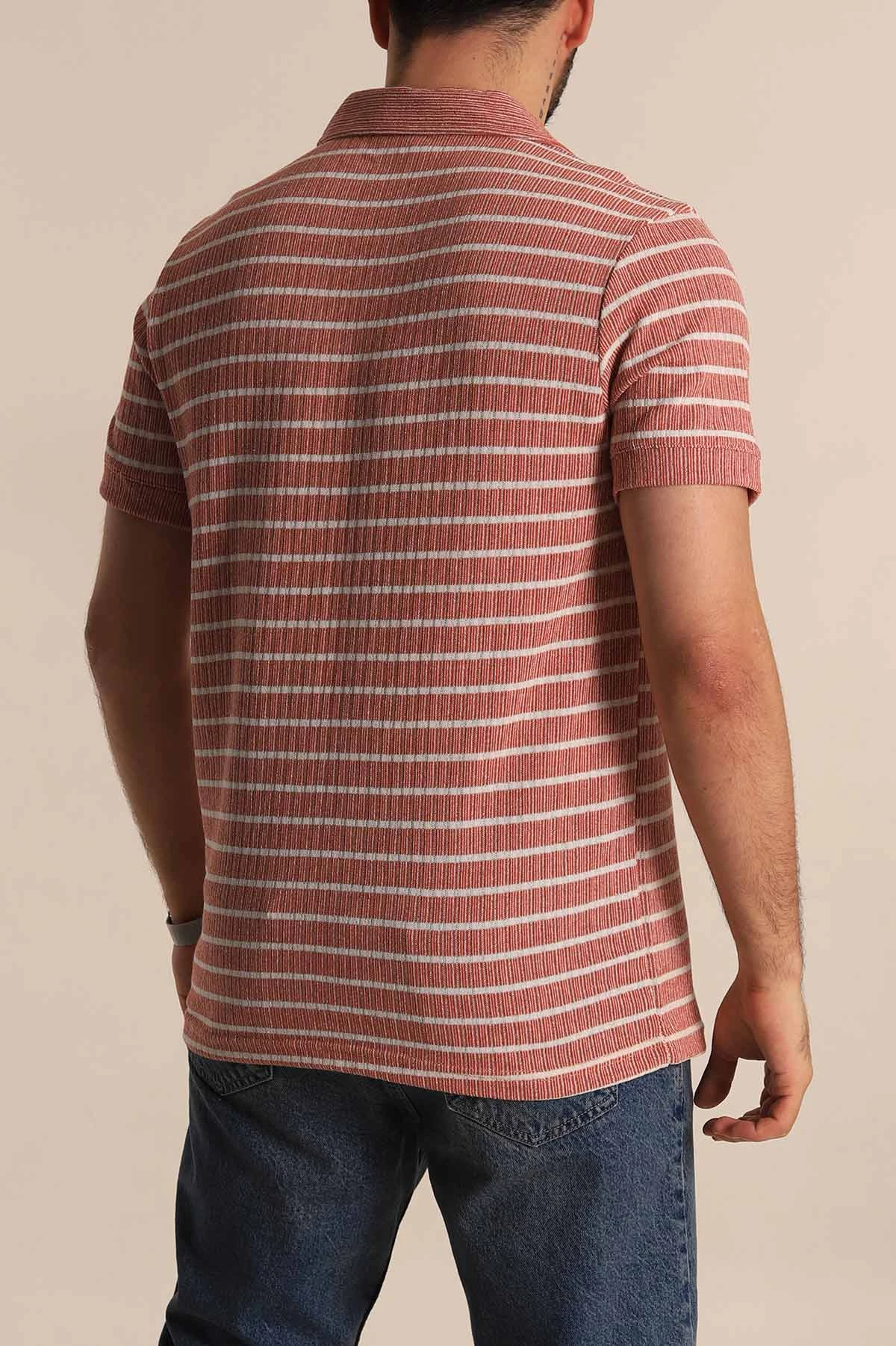 Kiremit Slim Fit Çizgili Polo Yaka Erkek Tişört 276013