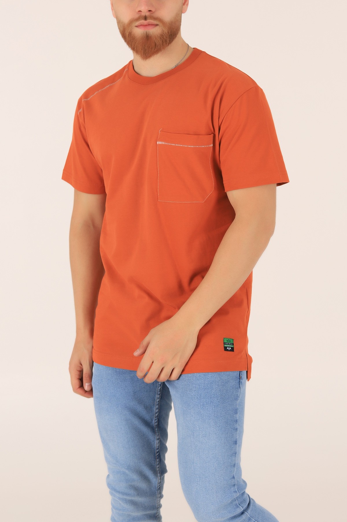 Kiremit Tek Cep Oversize Erkek Tişört 163378