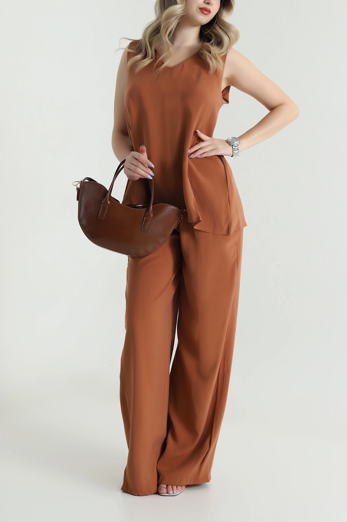 Kiremit Tencel V Yaka Kadın İkili Takım 475188
