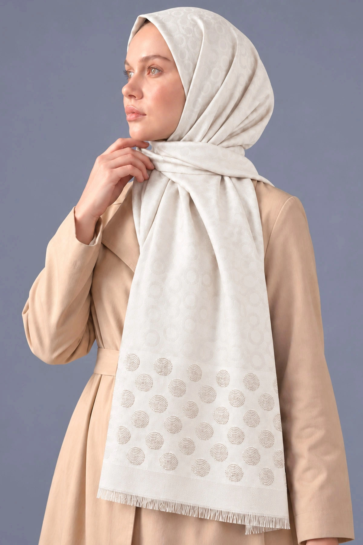 Kırık Beyaz 70x180 Cm Luna Premium Jakarlı Pamuk Şal 494105