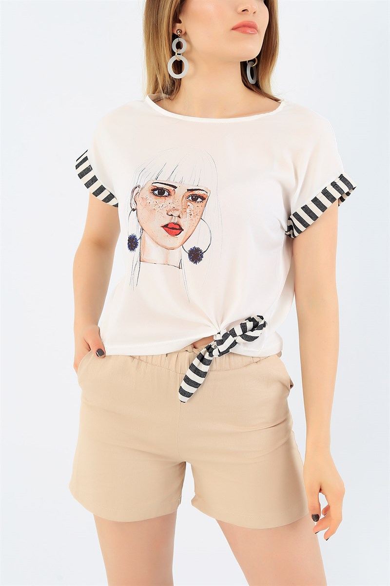 Kırık Beyaz Bağlamalı Bluz 36228