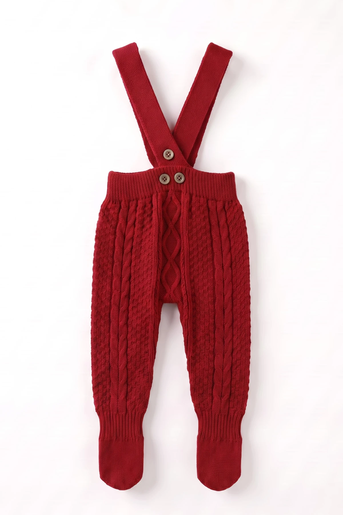 Kırmızı (0-12 Ay) Örgülü Ayaklı Unisex Bebek Triko Salopet 474323