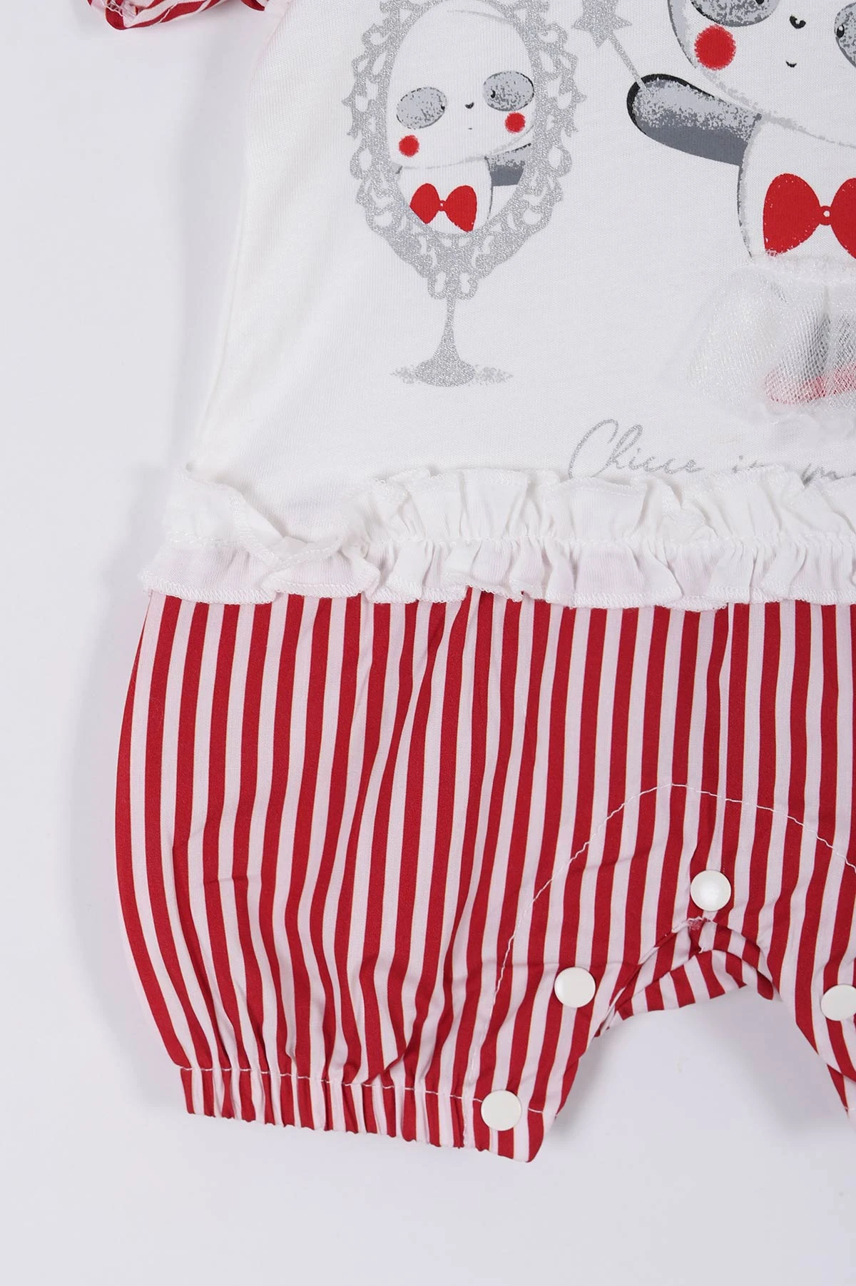 Kırmızı (0-12 Ay) Prenses Panda  Baskılı Kız Bebek Tulum 263899