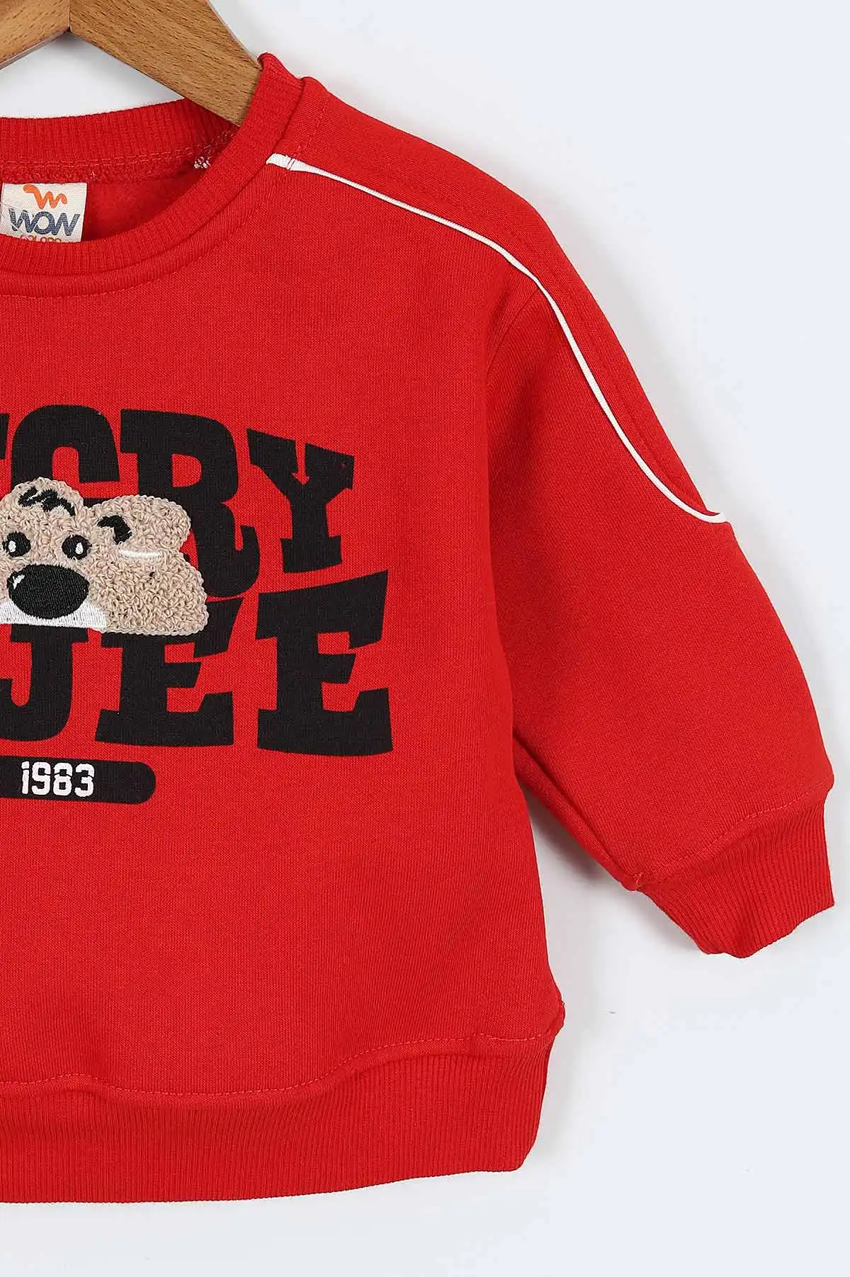 Kırmızı (0-4 Yaş)Gujje Baskılı Biye Detaylı  3  İp Şardonlu Erkek Çocuk Sweatshirt 417568