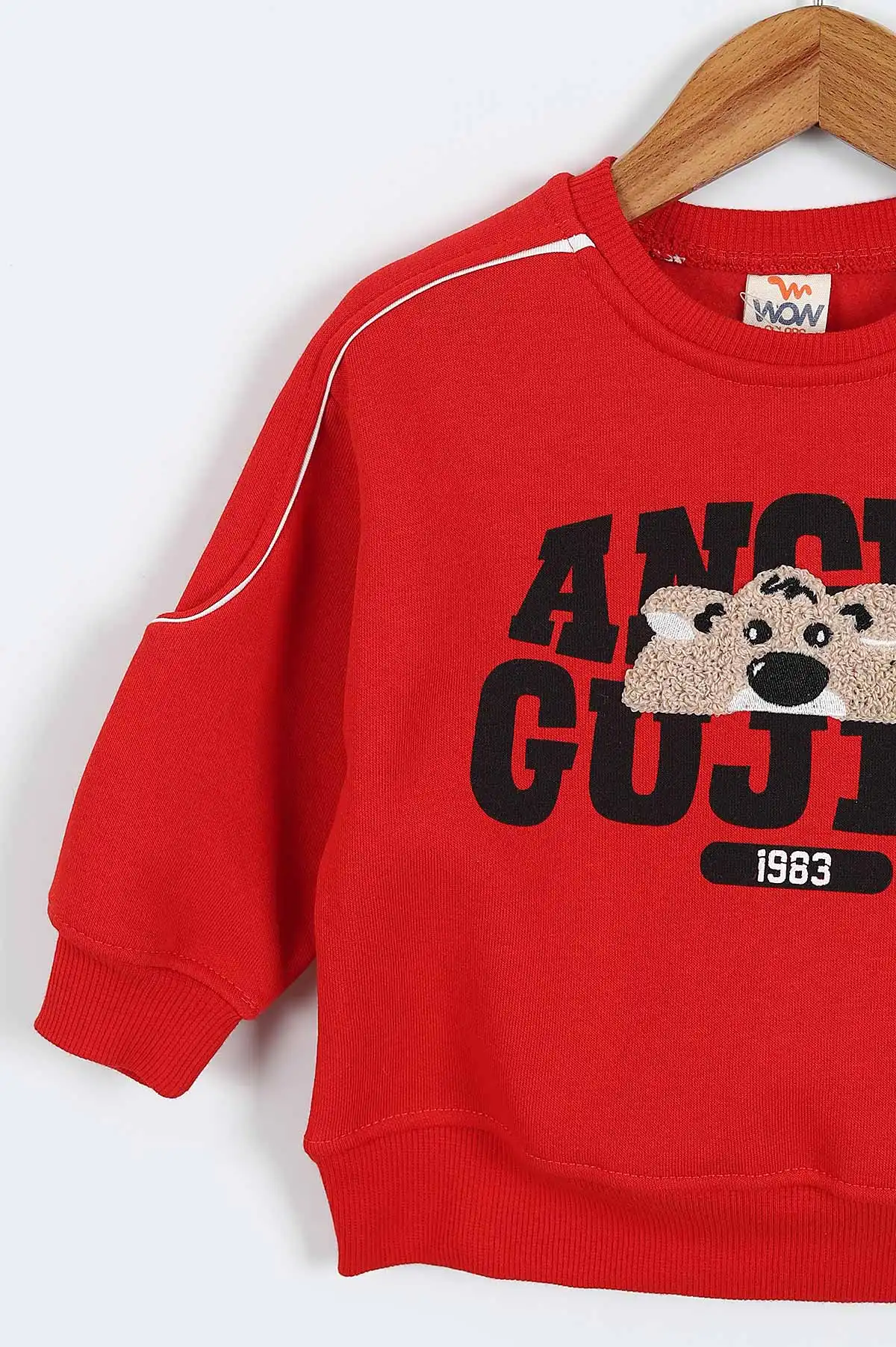 Kırmızı (0-4 Yaş)Gujje Baskılı Biye Detaylı  3  İp Şardonlu Erkek Çocuk Sweatshirt 417568